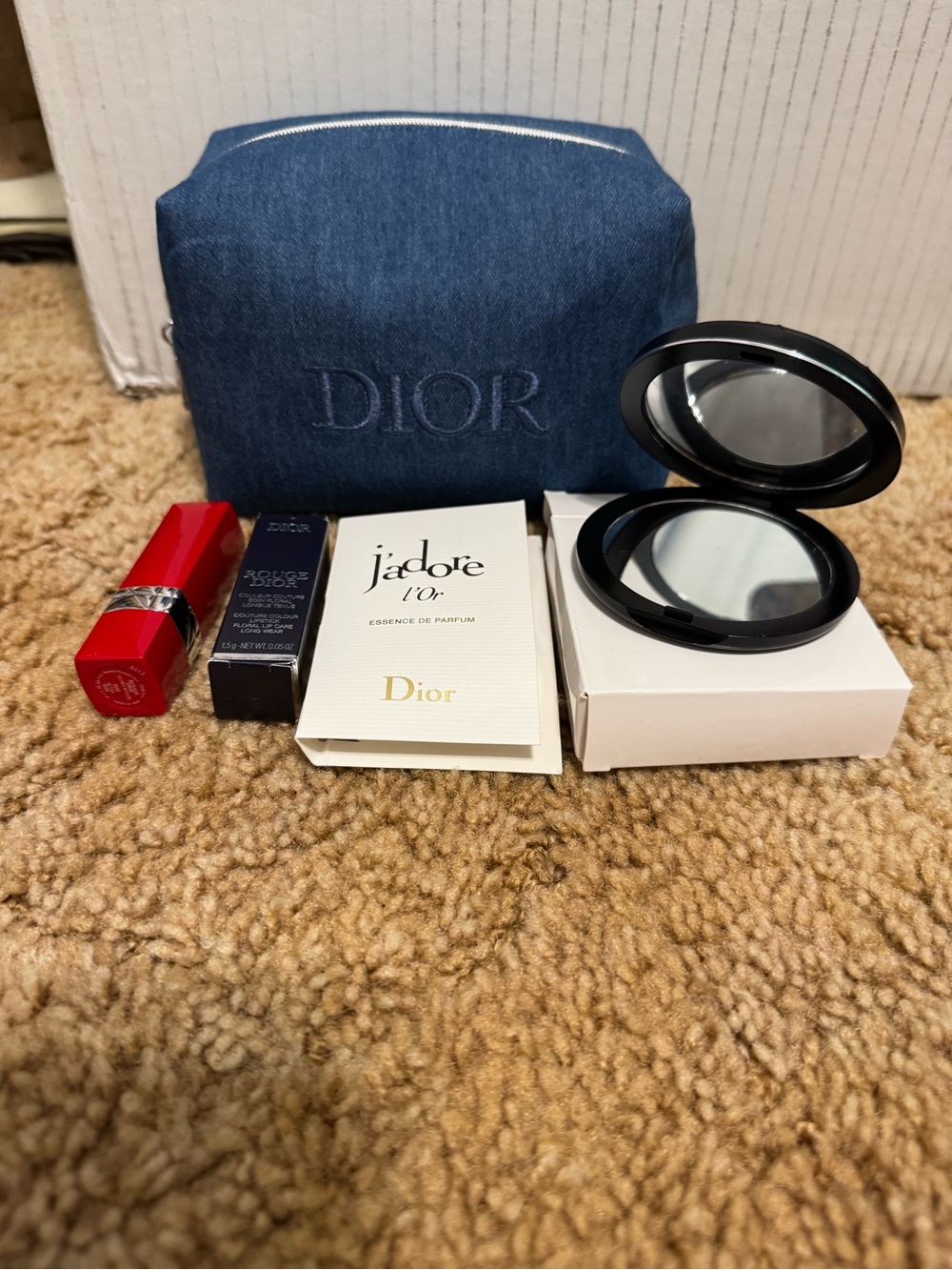 Dior Denim Pouch and Dior Quilted Compact Mirror